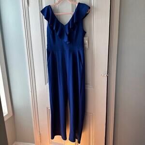 NWT Tahari Royal Blue Dressy Sleeveless Wide Leg Jumpsuit Size 4 Pockets